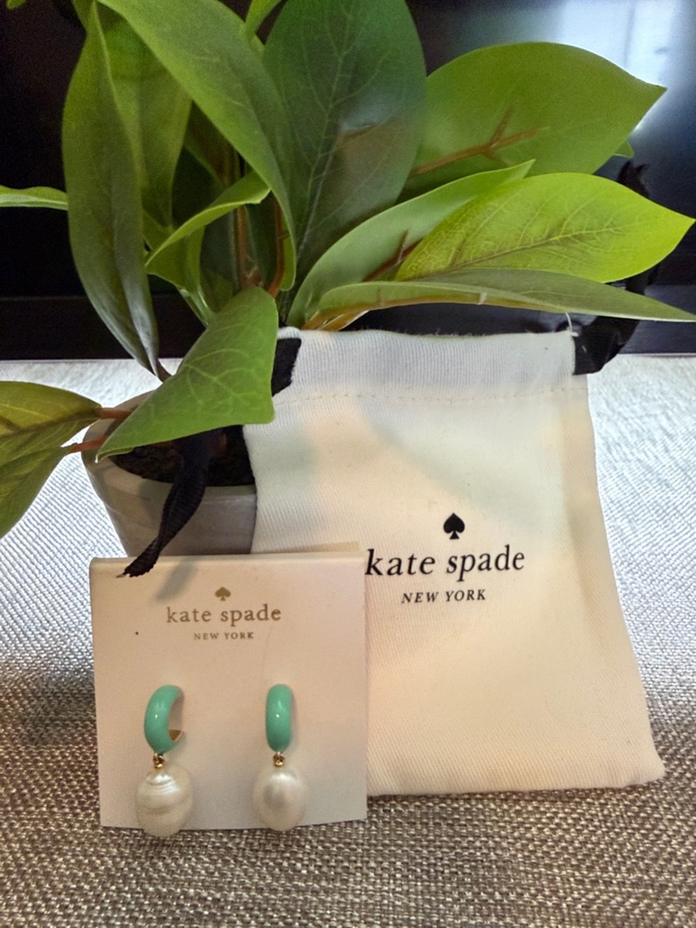 kate spade turquoise enamel hoop earrings with pearl drops